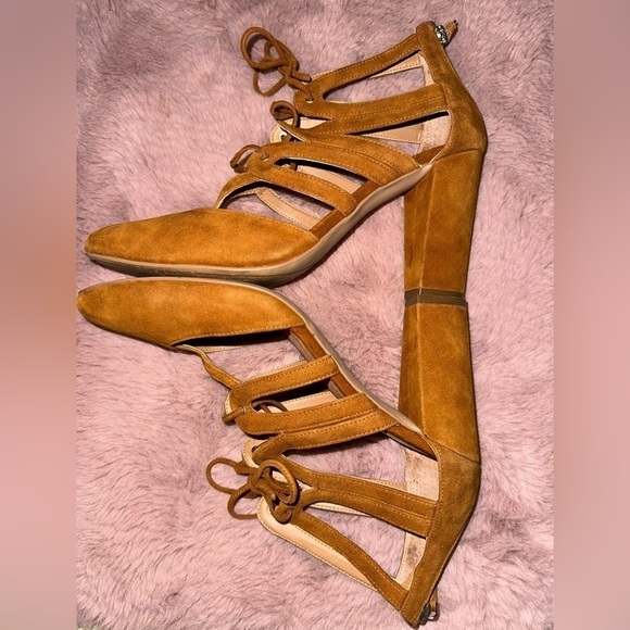 Halogen brown leather lace up block heel round toe heels sz 9 fall boho - Picture 7 of 13